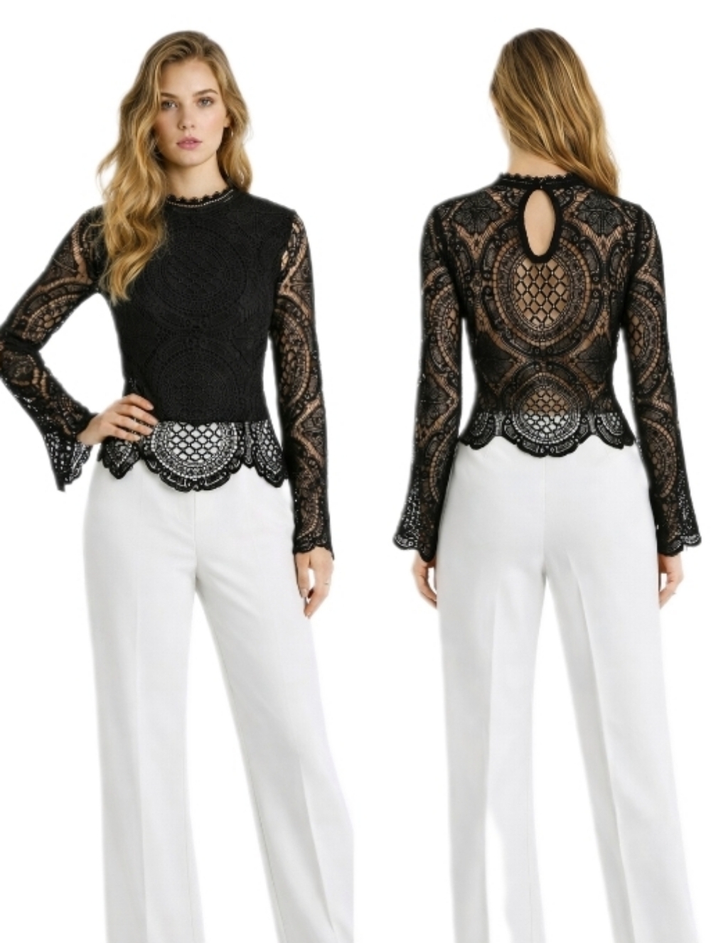 it's Pink Black Lace Cutout Back Top Black S NWOT